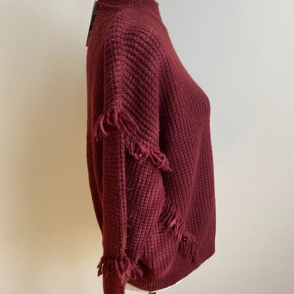 MICHAEL Michael Kors BNWT Fringe Burgundy Sweater Mock Neck Knit Sz Large New - Picture 4 of 8